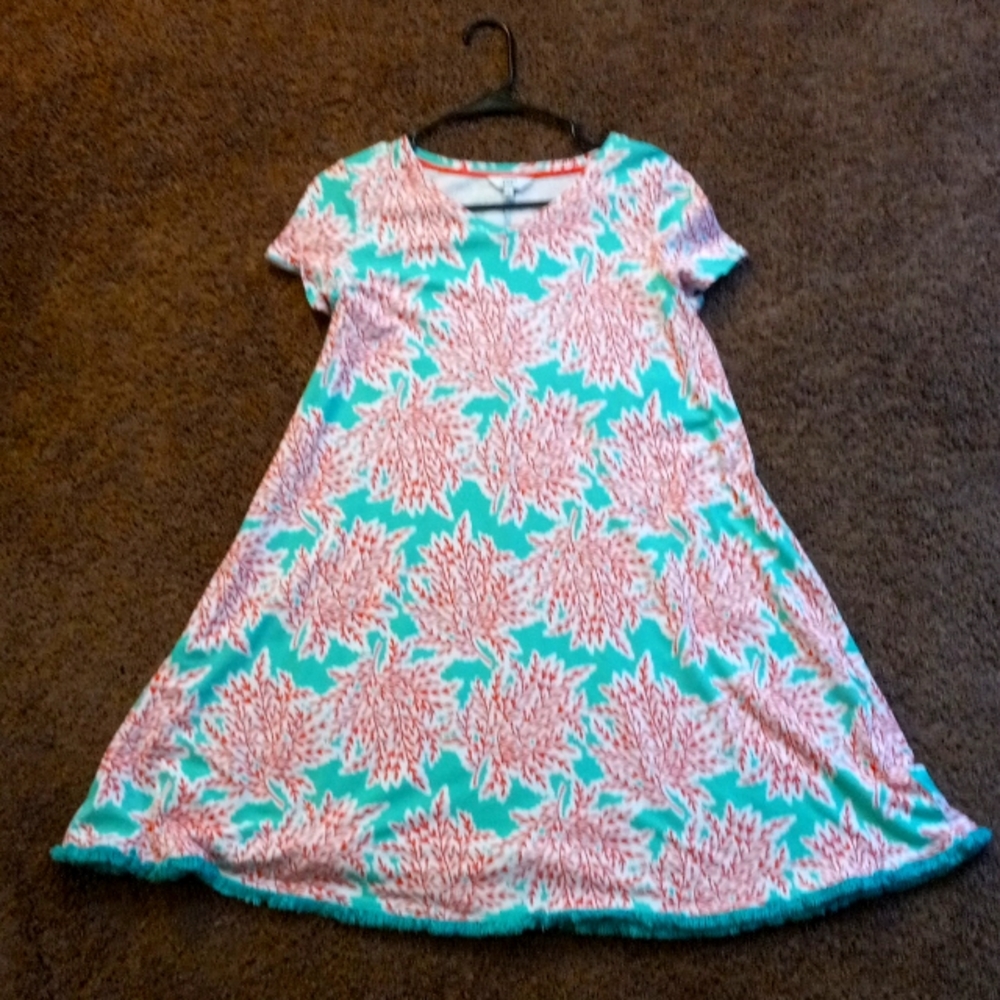 Crown and Ivy small dress. Coral and Teal floral/leaf designs